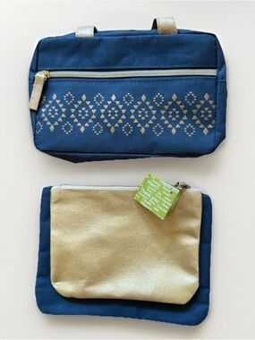 3Piece Makeup Bag Cute Cosmetic Travel Toiletry Bag Organizer Set Golden Blue